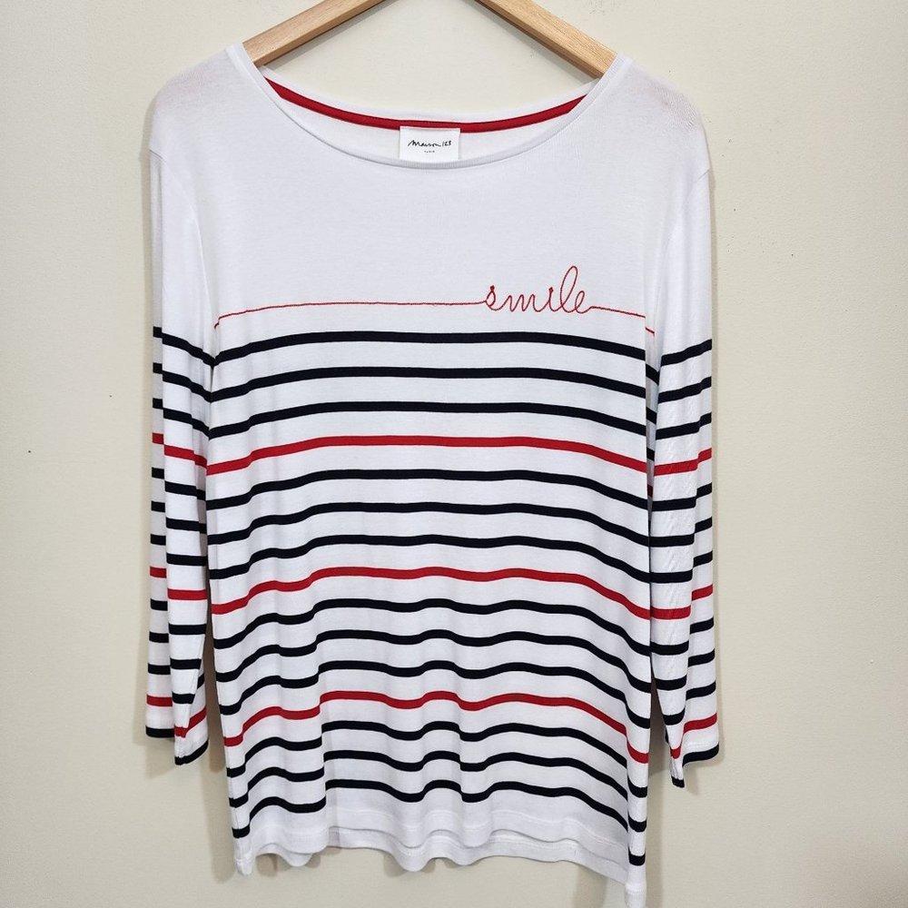 Maison 123 Paris smile striped 3/4 sleeve with silver snap detail womans size XL
